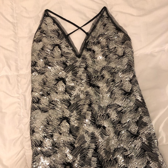 NBD Sloane Black White Silver Metallic Mini Dress - Picture 6 of 9